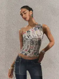 The NeverMore | Poster Print One-Shoulder Cinched Waist Tank Top