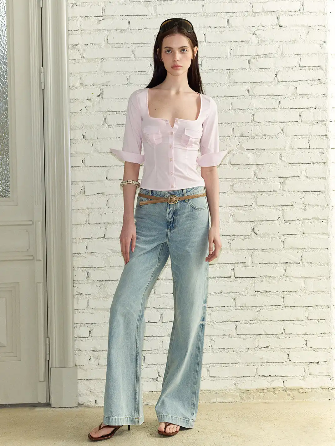 The NeverMore | Square Neck Waist Fitted Blouse