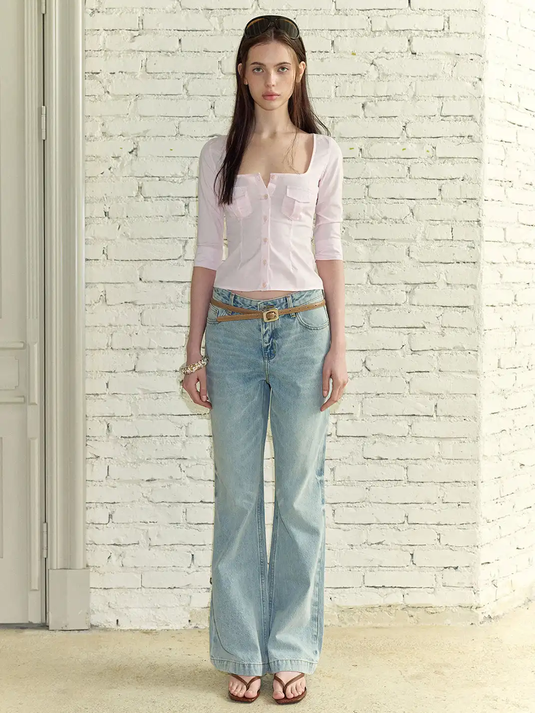 The NeverMore | Square Neck Waist Fitted Blouse