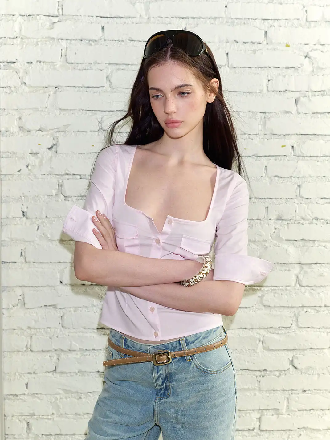 The NeverMore | Square Neck Waist Fitted Blouse