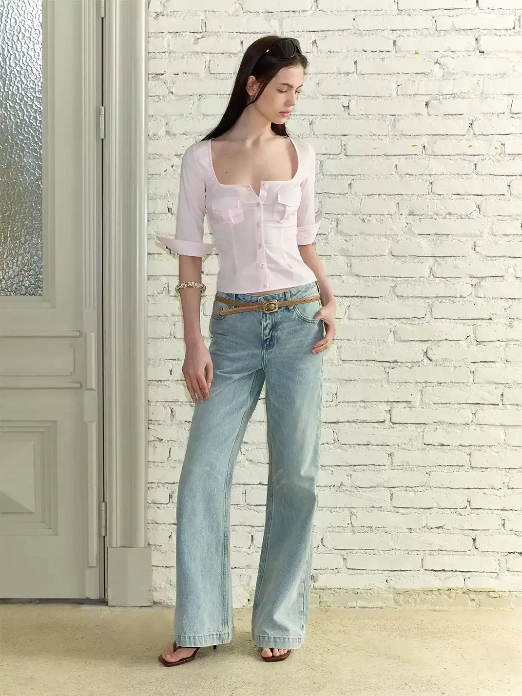 The NeverMore | Square Neck Waist Fitted Blouse