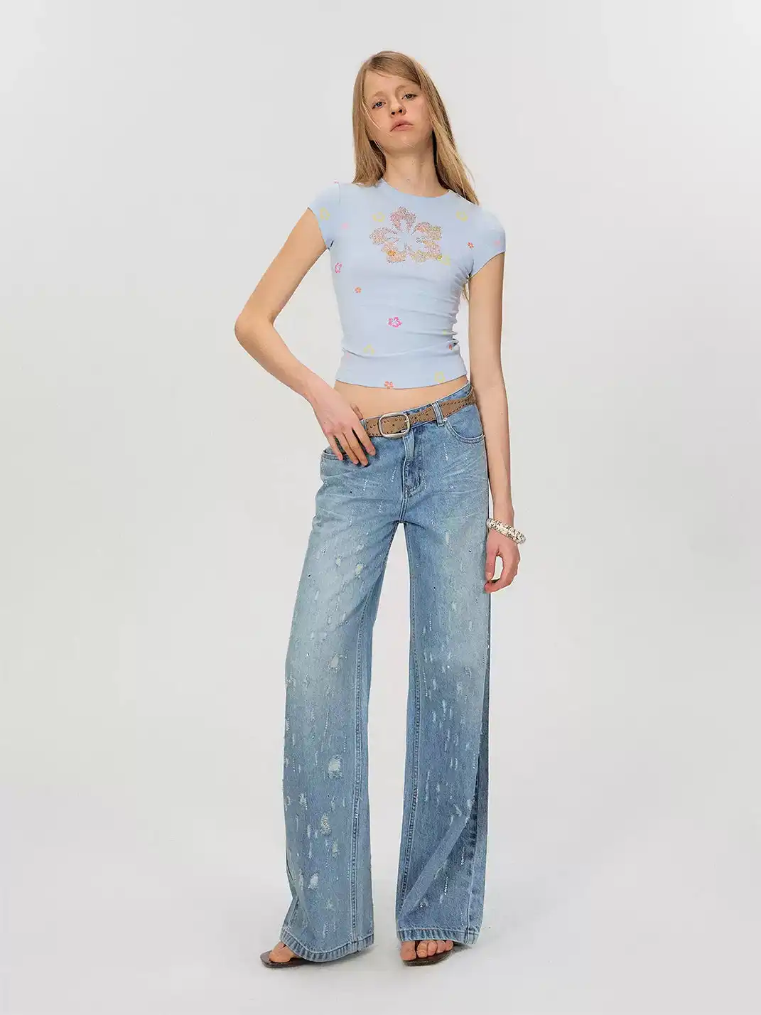 The NeverMore | Colorful Rhinestone Regular Shoulder T-Shirt