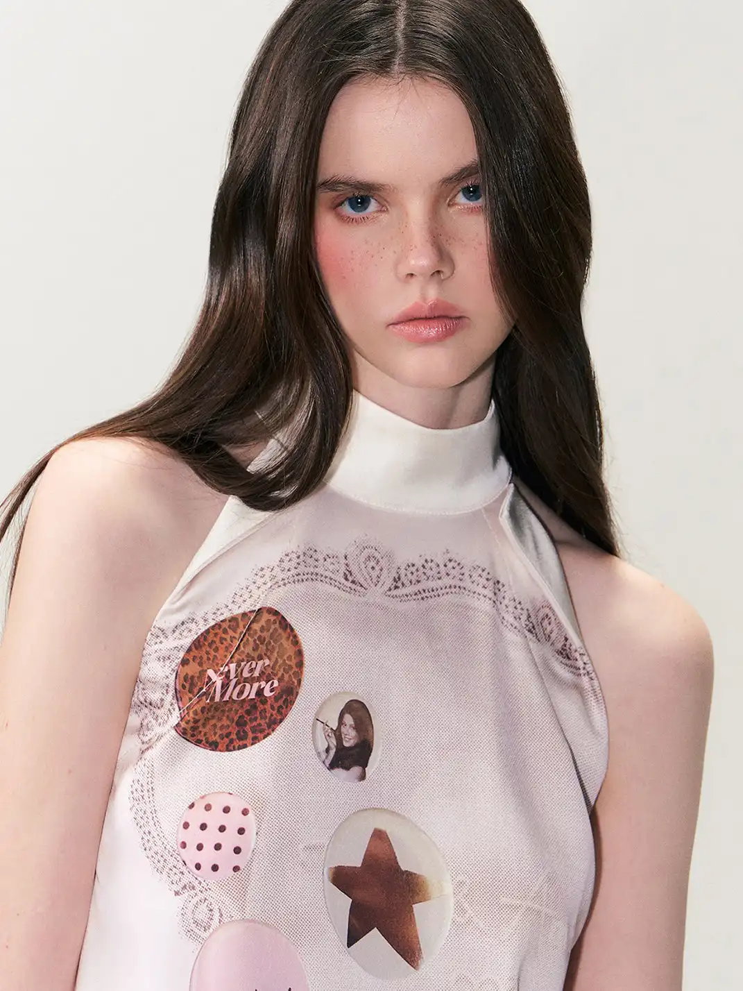 The NeverMore | Vintage Satin Cut-Out Shoulder Halter Tank Top