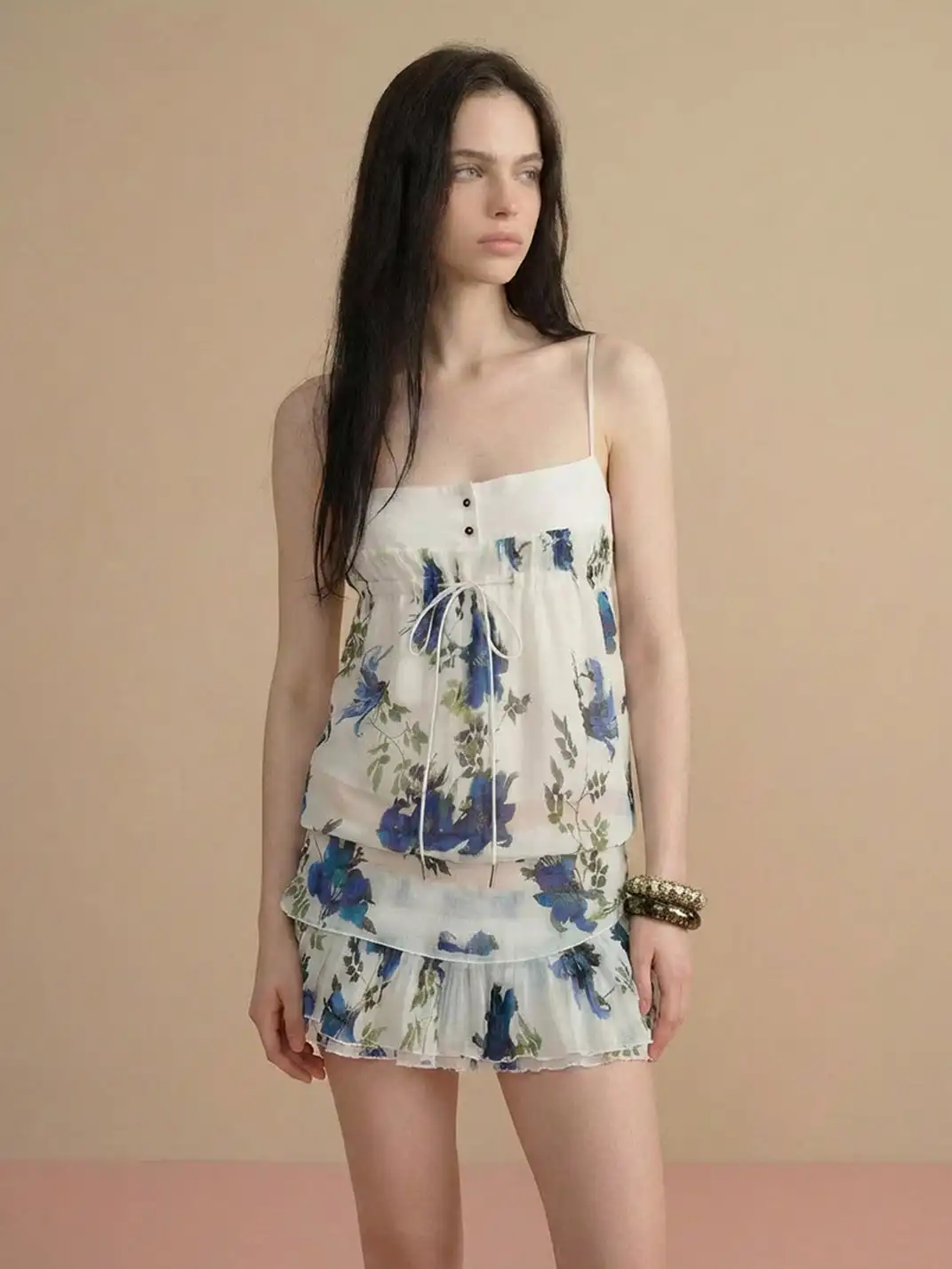 The NeverMore | Vintage Printed Cami And Mini Skirt Two-Piece Set