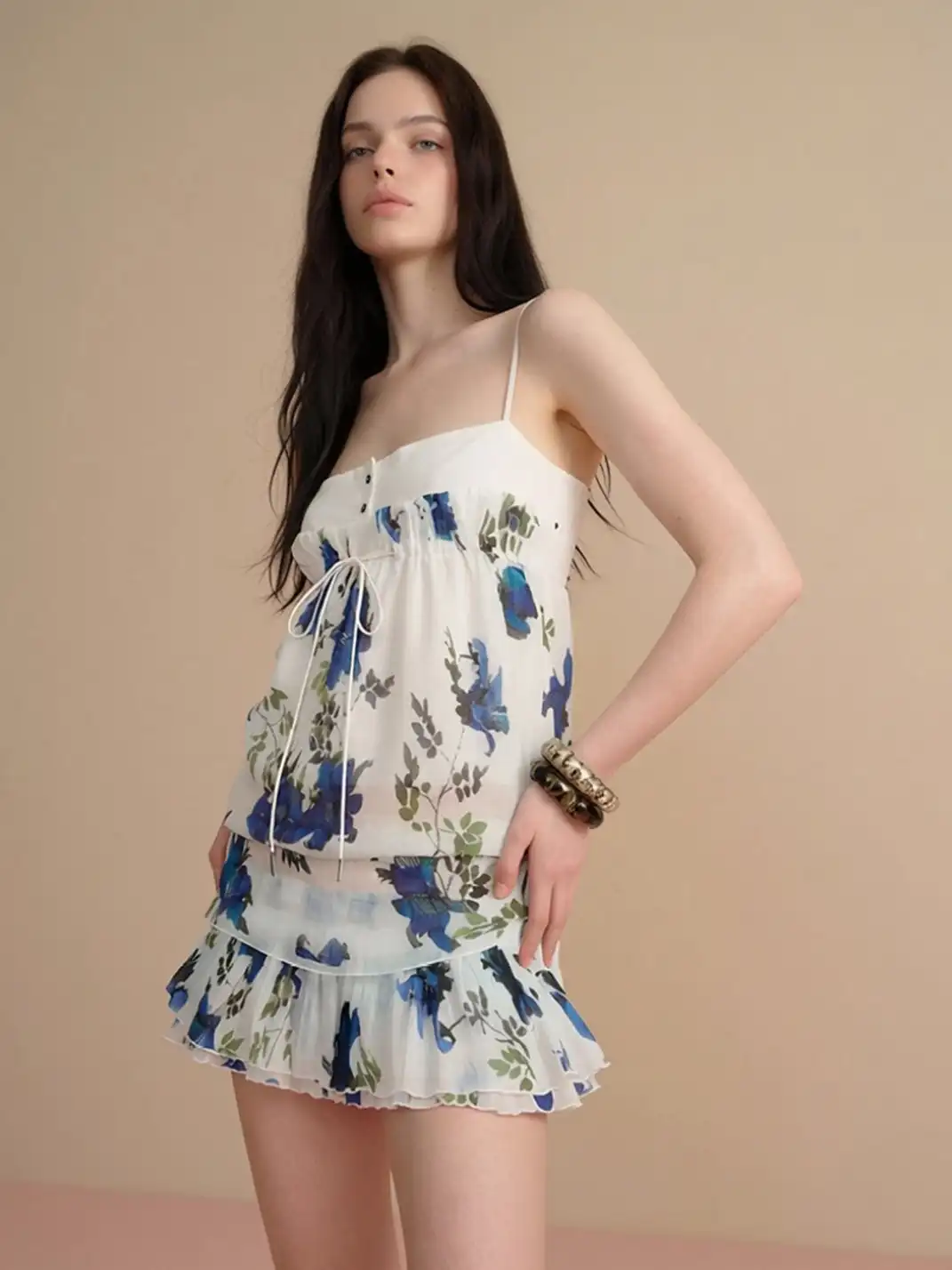 The NeverMore | Vintage Printed Cami And Mini Skirt Two-Piece Set