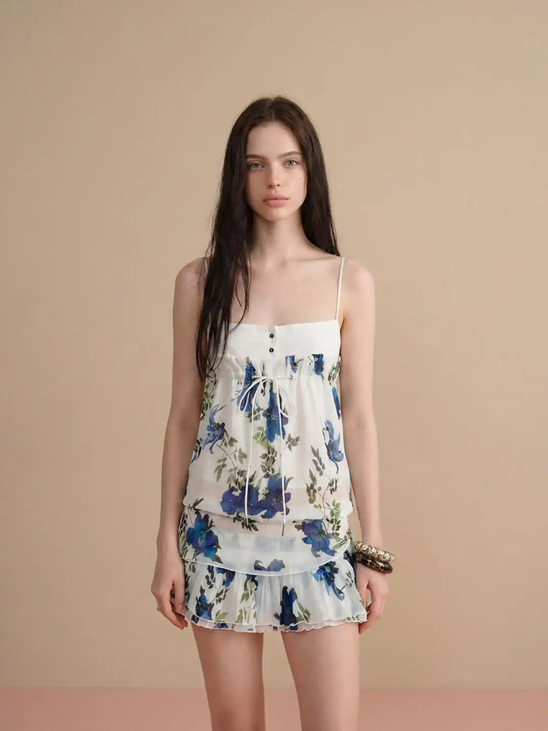 The NeverMore | Vintage Printed Cami And Mini Skirt Two-Piece Set