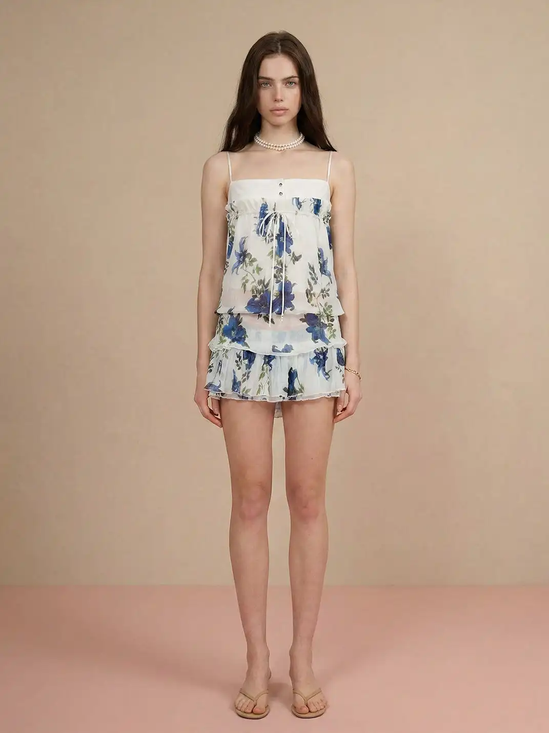 The NeverMore | Vintage Printed Cami And Mini Skirt Two-Piece Set