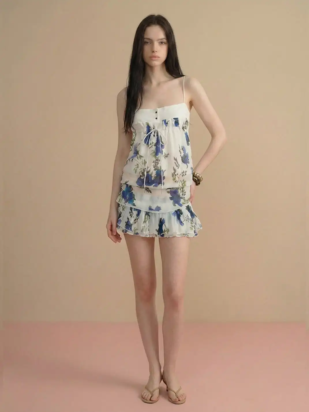 The NeverMore | Vintage Printed Cami And Mini Skirt Two-Piece Set