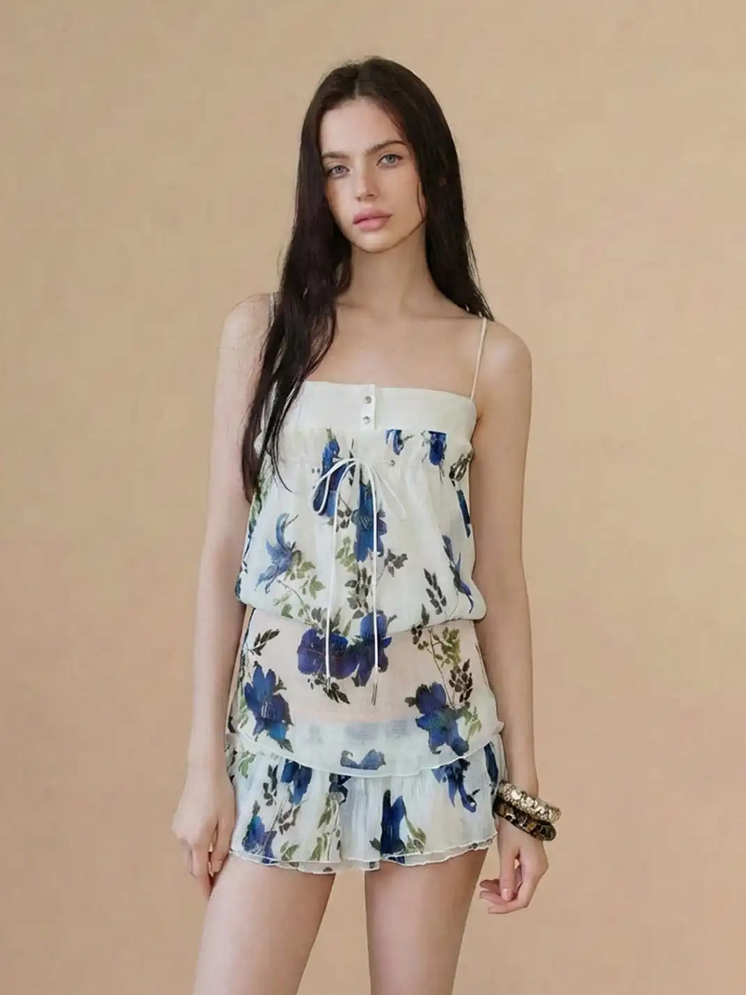 The NeverMore | Vintage Printed Cami And Mini Skirt Two-Piece Set