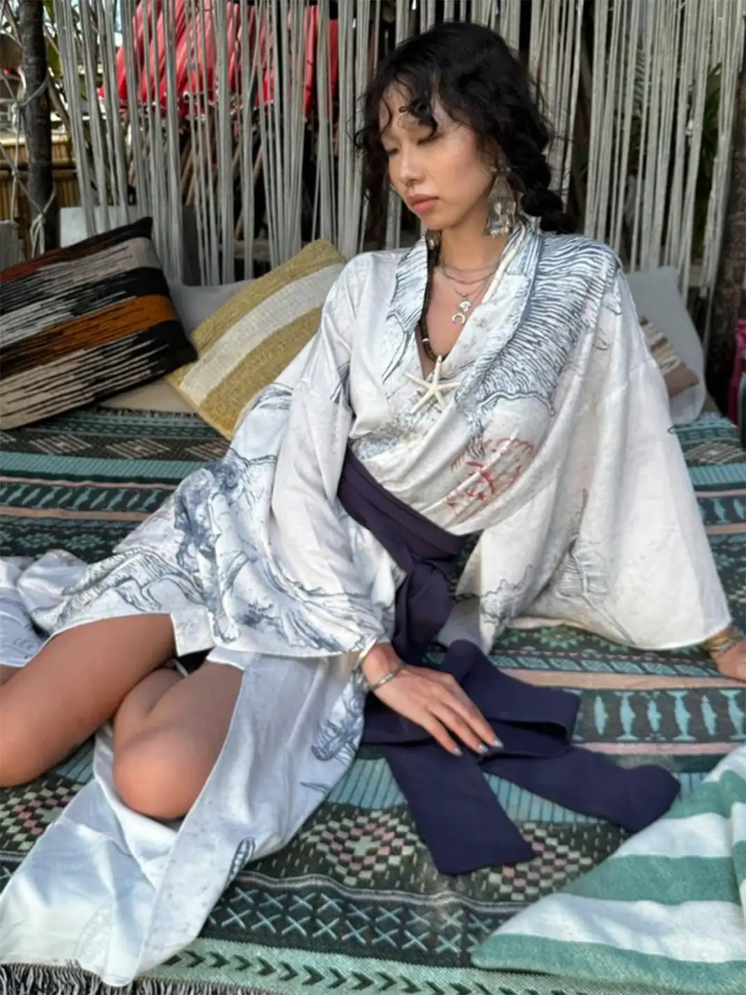 QSC | Shell Fossil Bow Pattern Yukata Bath Robe