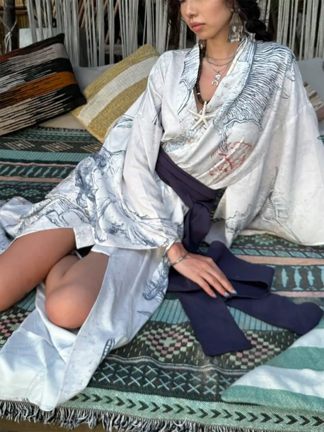 QSC | Shell Fossil Bow Pattern Yukata Bath Robe