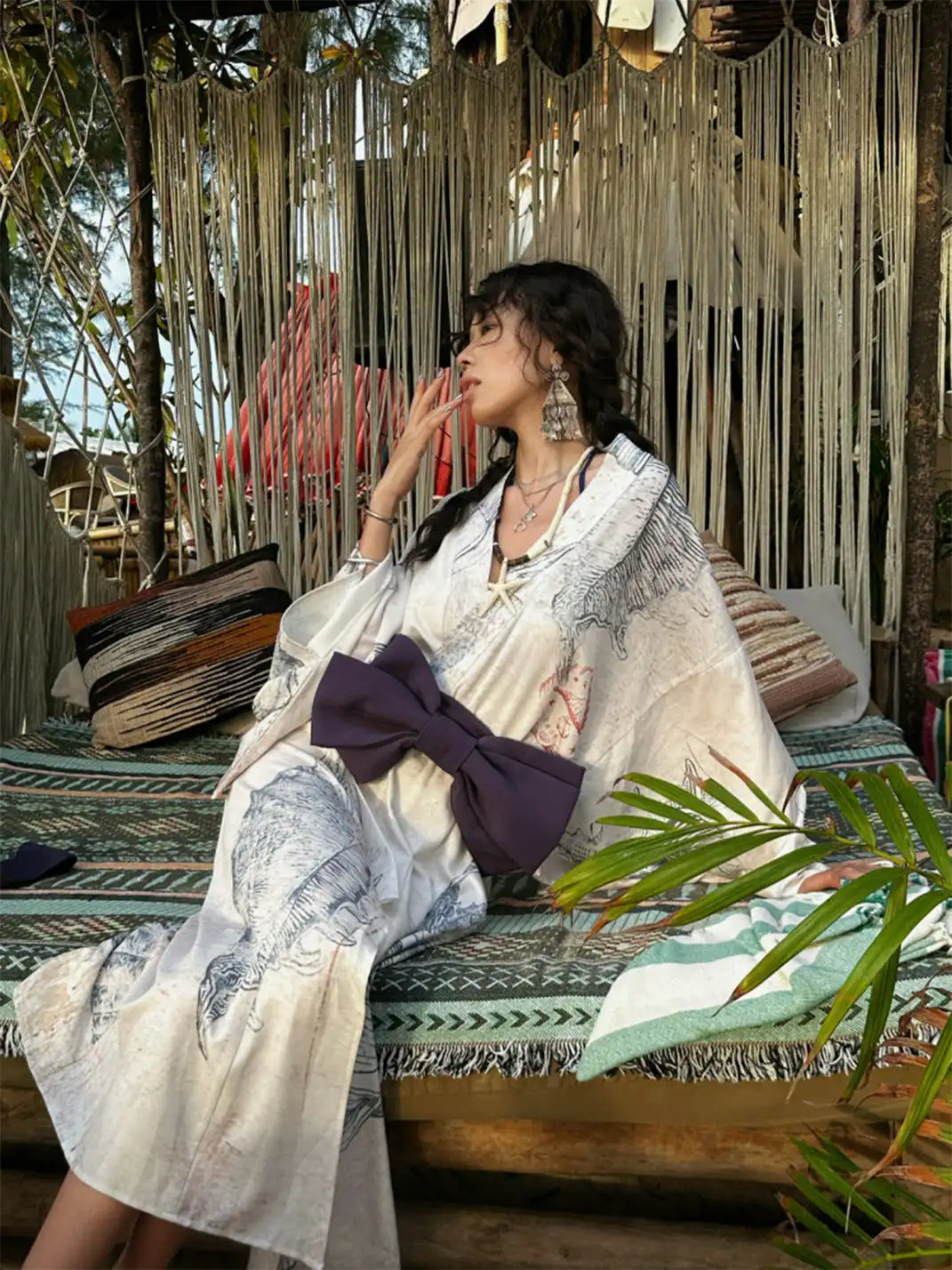 QSC | Shell Fossil Bow Pattern Yukata Bath Robe