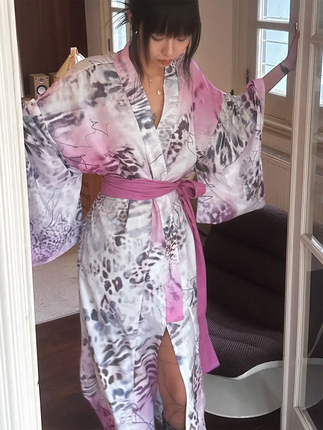 QSC | Pink Leopard Print Yukata Bath Robe