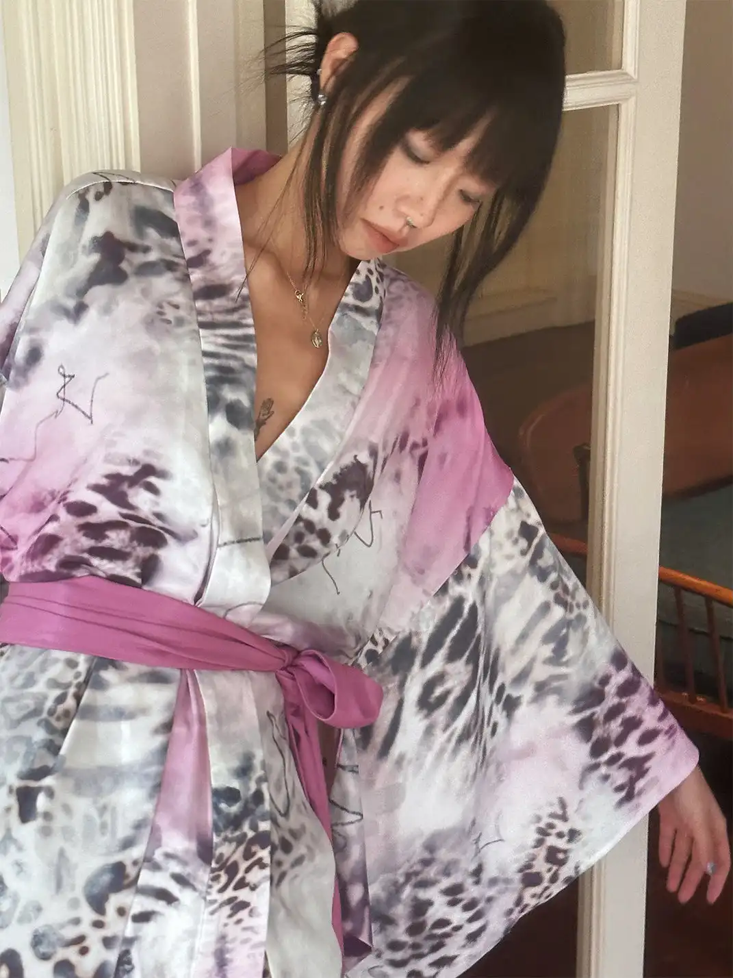 QSC | Pink Leopard Print Yukata Bath Robe
