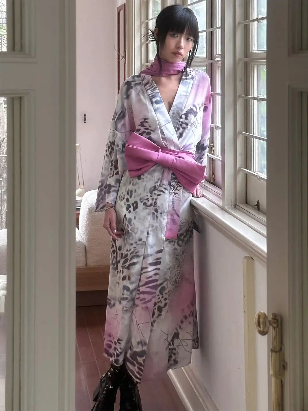 QSC | Pink Leopard Print Yukata Bath Robe