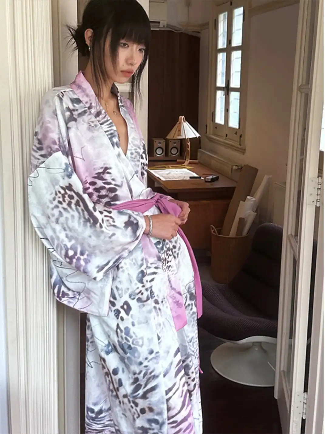 QSC | Pink Leopard Print Yukata Bath Robe
