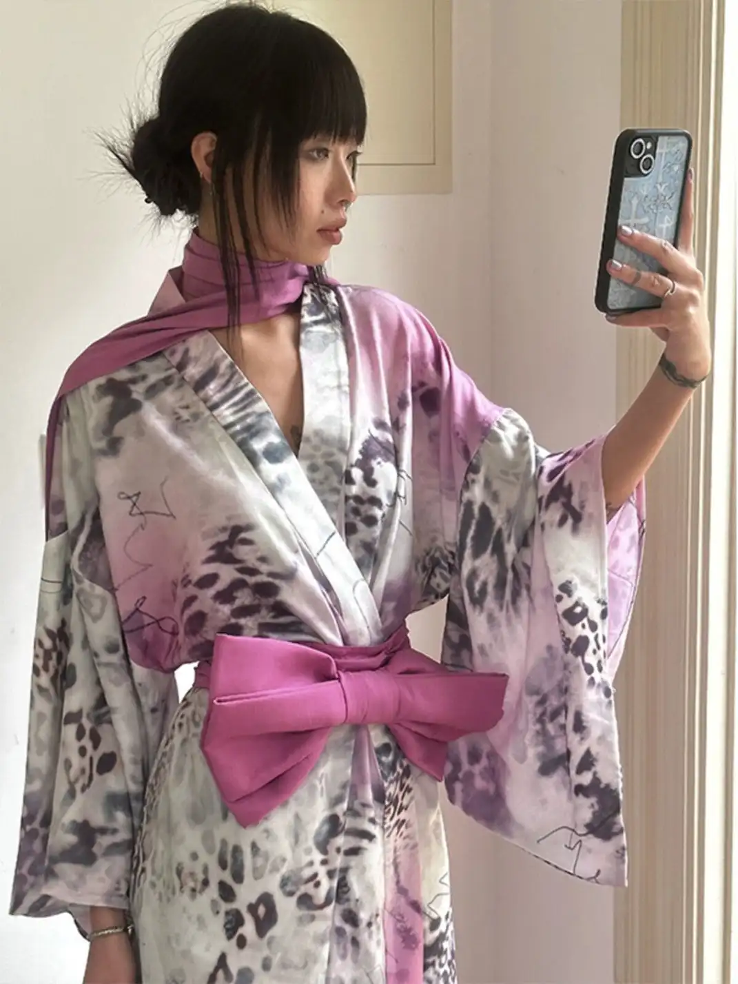 QSC | Pink Leopard Print Yukata Bath Robe