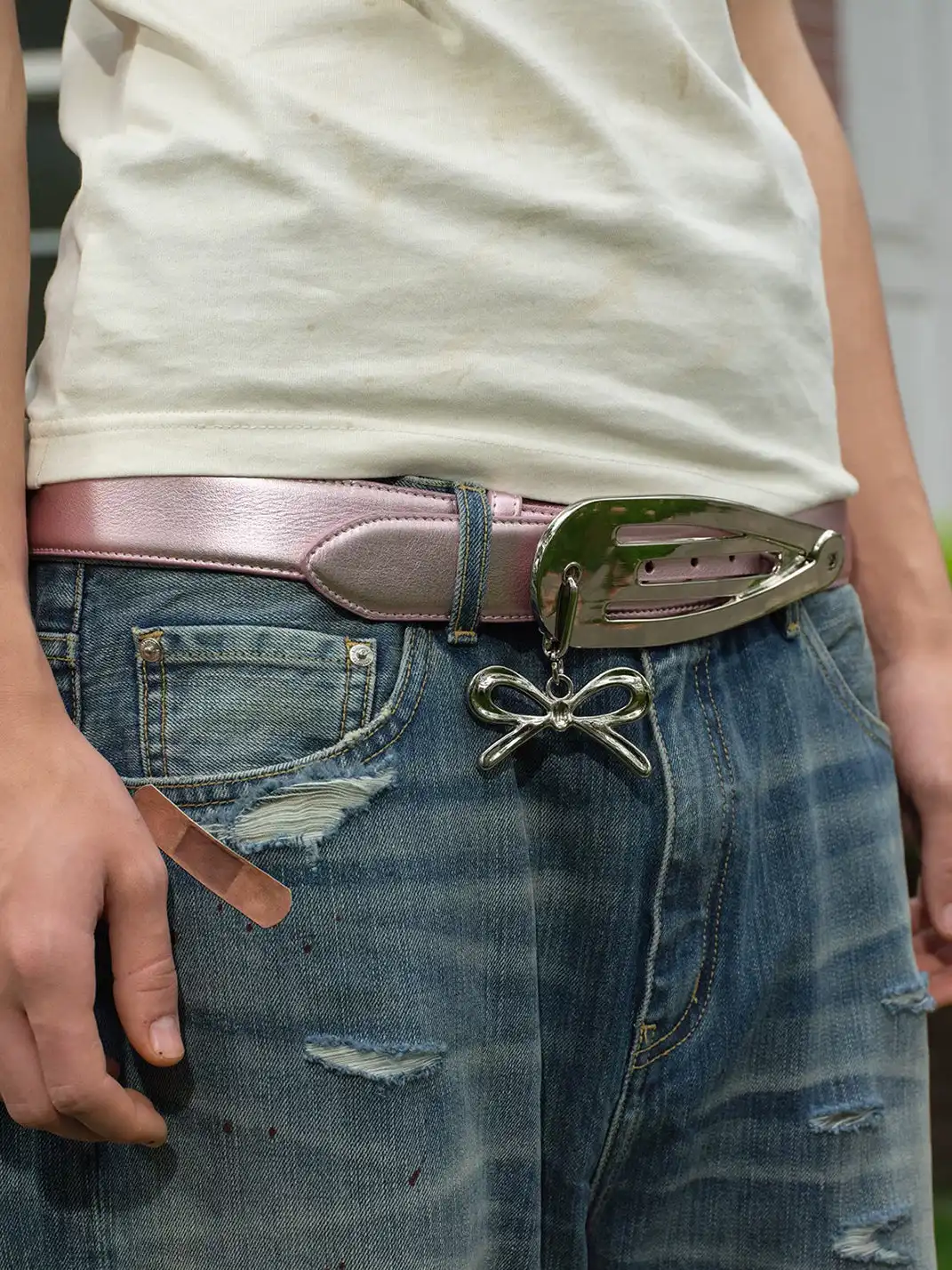 SONGAADON | Detachable Cow Leather Belt With Bow Pendant Hair Clip