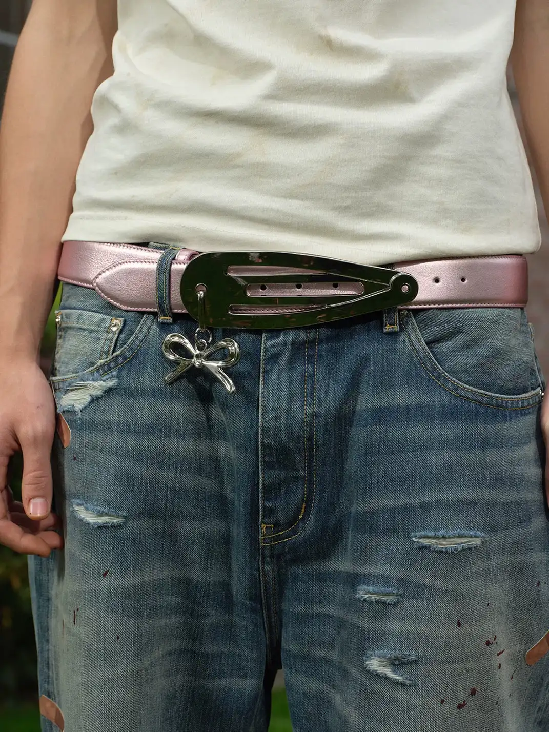 SONGAADON | Detachable Cow Leather Belt With Bow Pendant Hair Clip