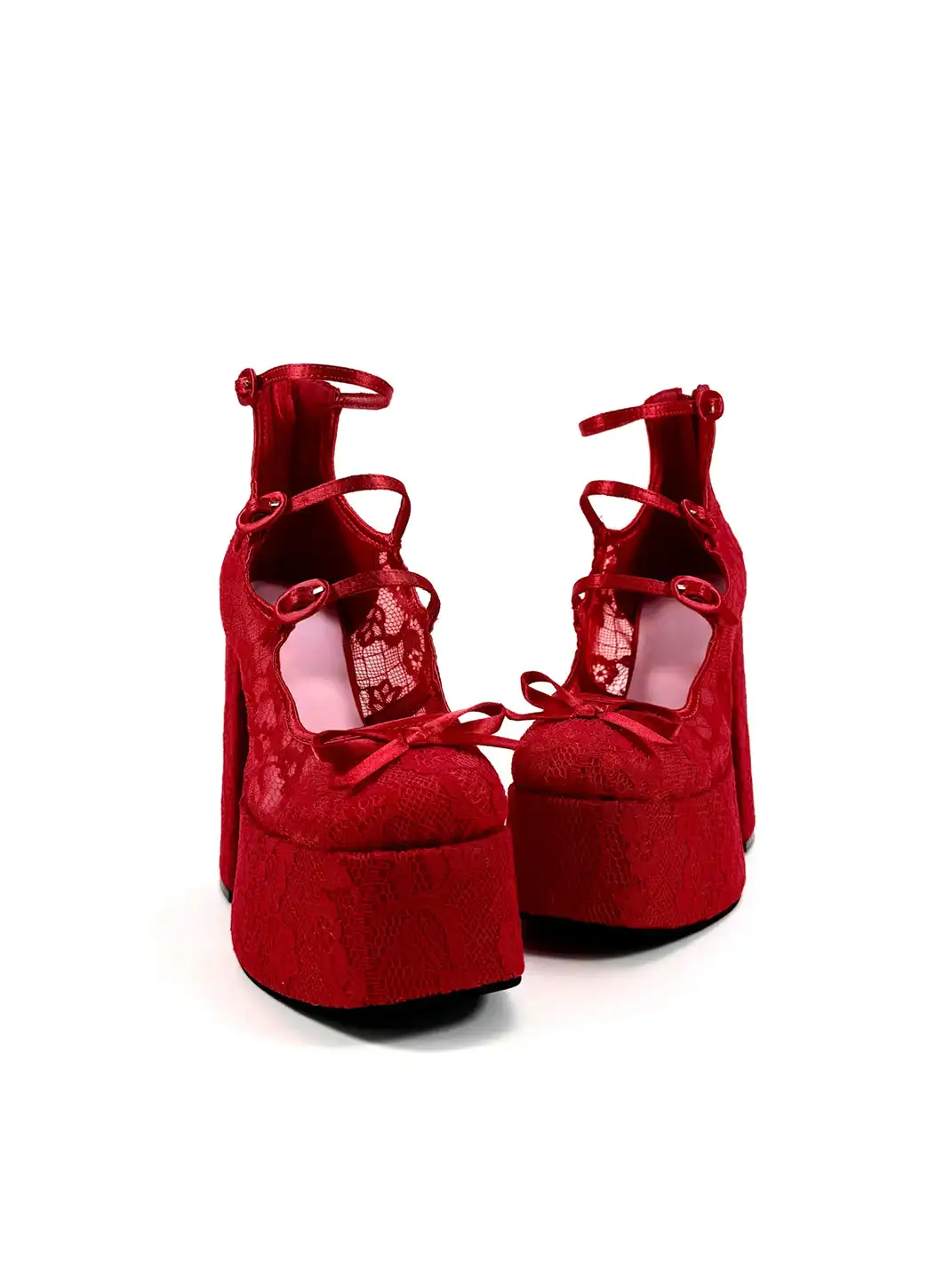 Dolly Bae | Red Lace Platform Buckle Heels