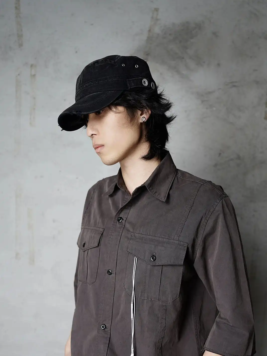 RIVAROS | Distressed Double-Layer Fishbone Pattern Flat Cap