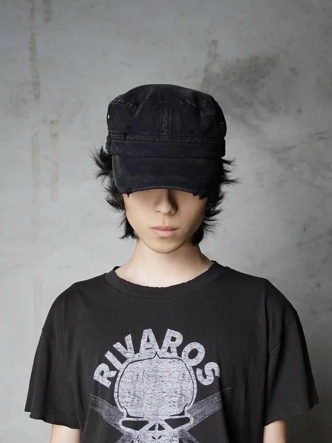 RIVAROS | Distressed Double-Layer Fishbone Pattern Flat Cap
