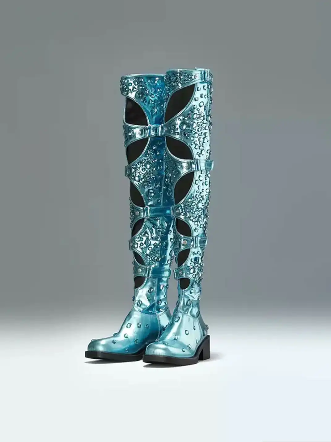 DAPHNE LAB | Rhinestone Multi-hole Over-the-Knee Boots