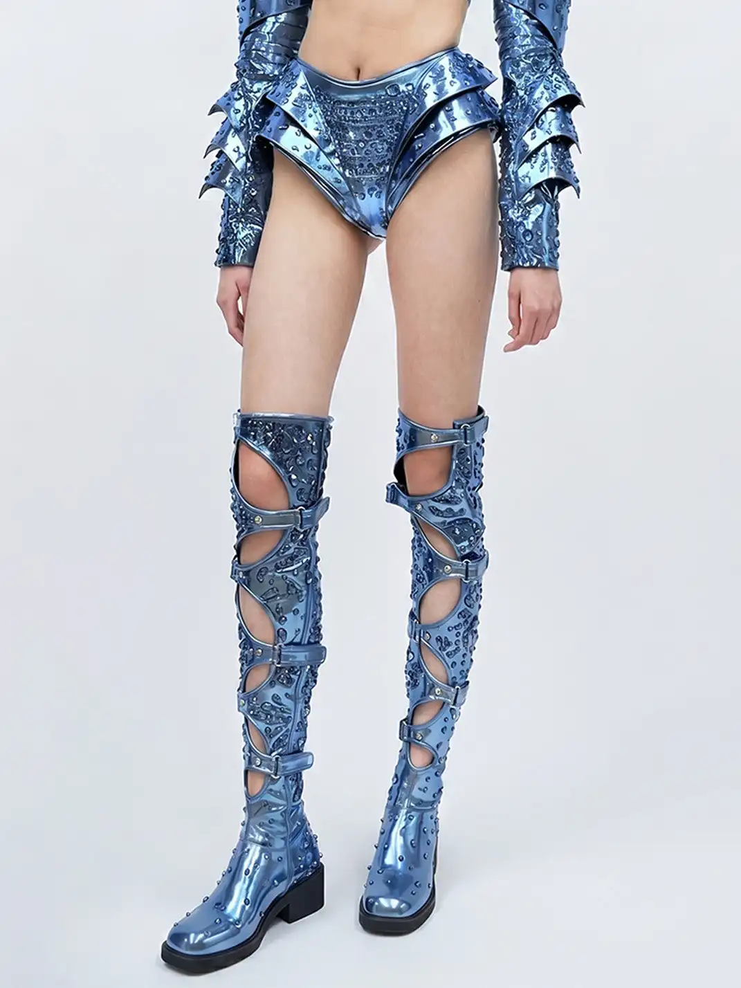 DAPHNE LAB | Rhinestone Multi-hole Over-the-Knee Boots