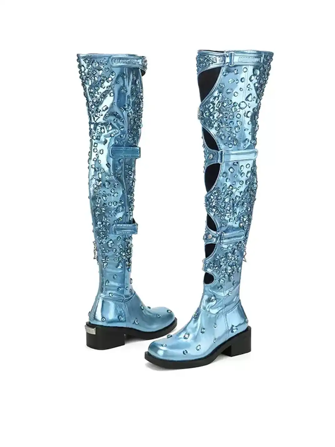 DAPHNE LAB | Rhinestone Multi-hole Over-the-Knee Boots