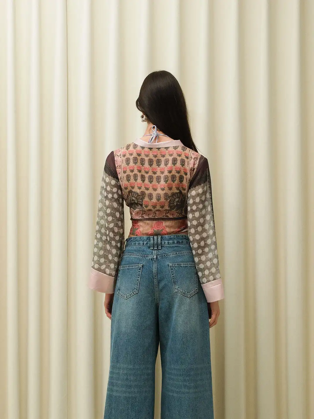 CAPPOW | Contrast Color Ethnic Print Tie Chiffon Blouse