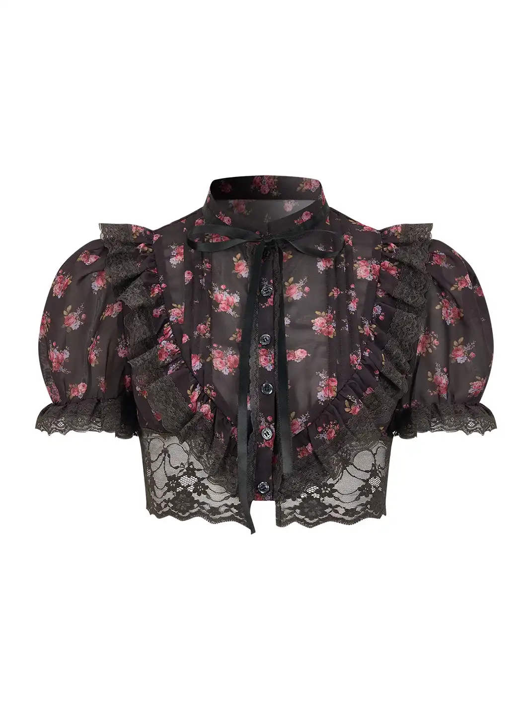 HiimDai | Lace Spliced Floral Crop Top & Skirt Two-Piece Set