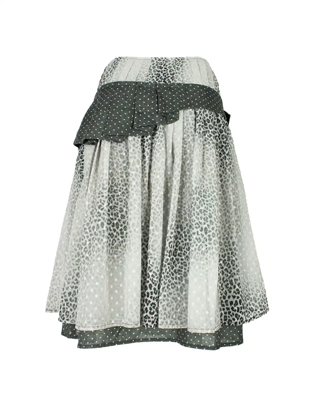 4RE1GN | Crisscross Tie Collar Leopard Print Floral Jacquard Midi Skirt
