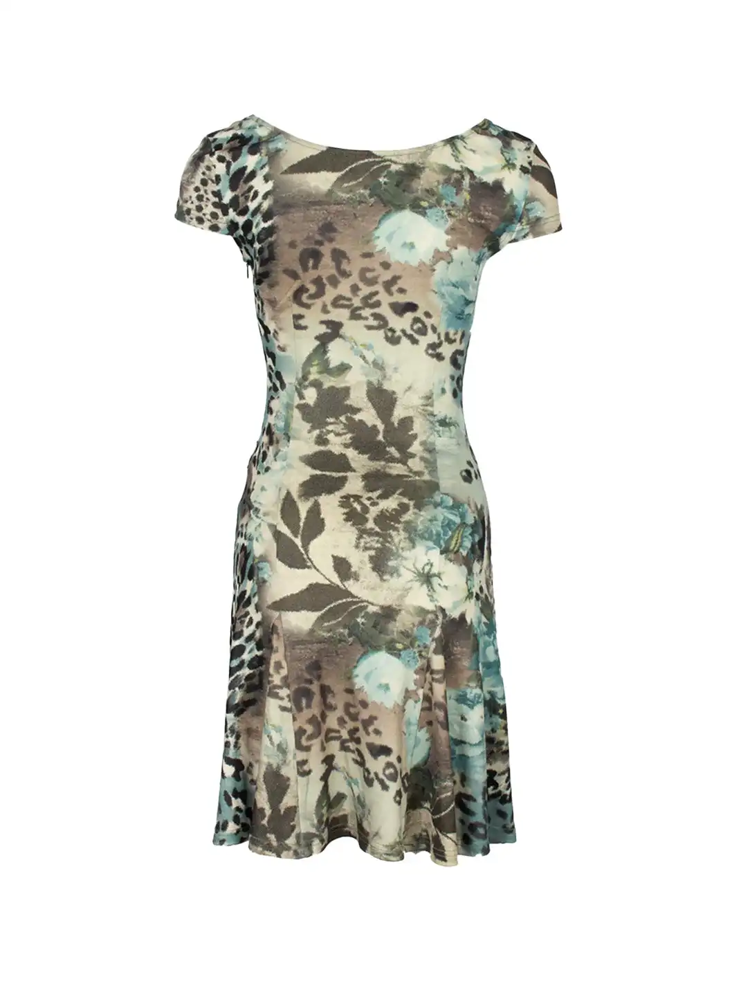 4RE1GN | Ocean Blue Leopard Floral Print Lace Spliced Stretch Dress