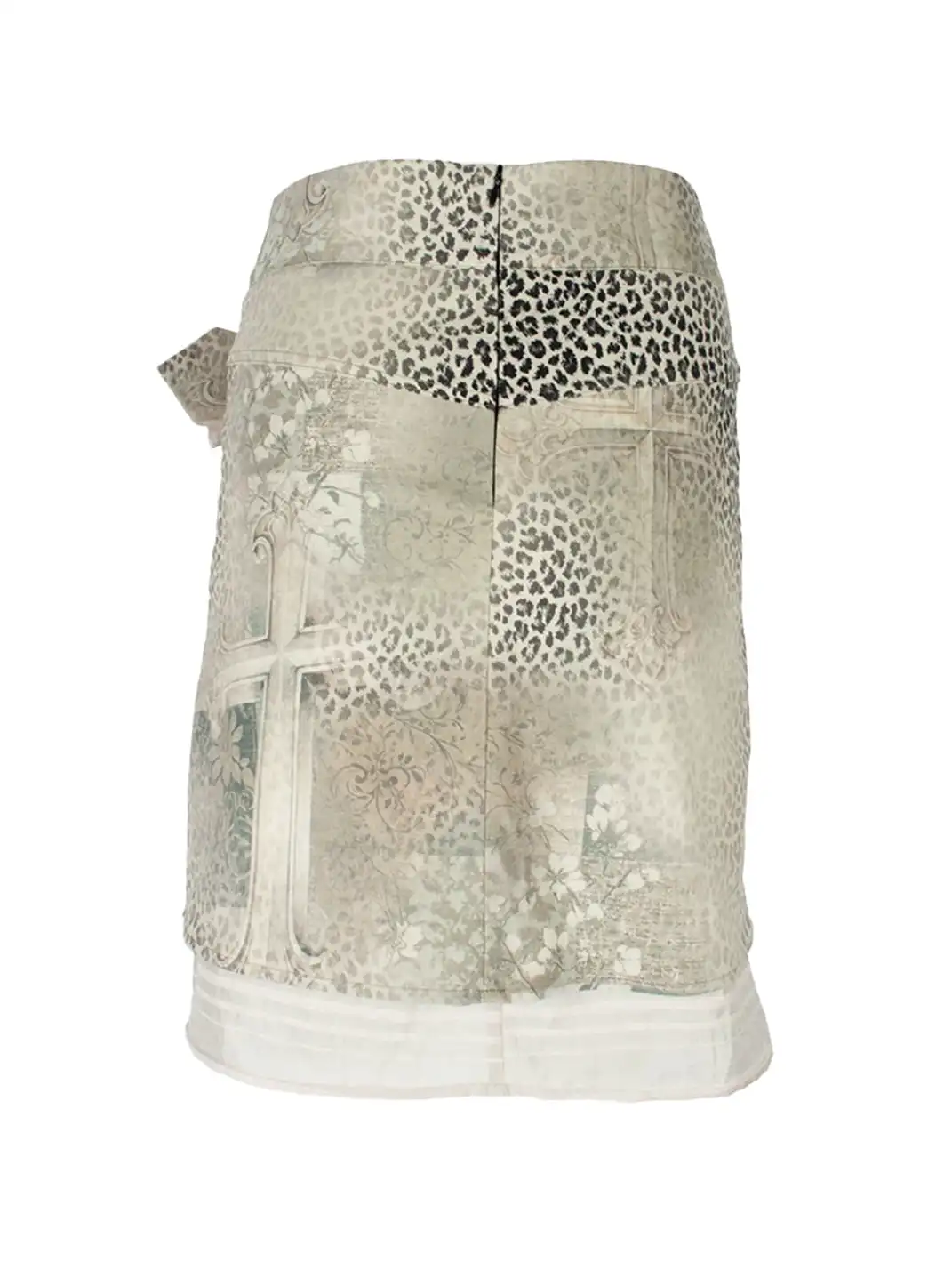 4RE1GN | Crisscross Leopard Print Bow Double Layer Spliced Skirt