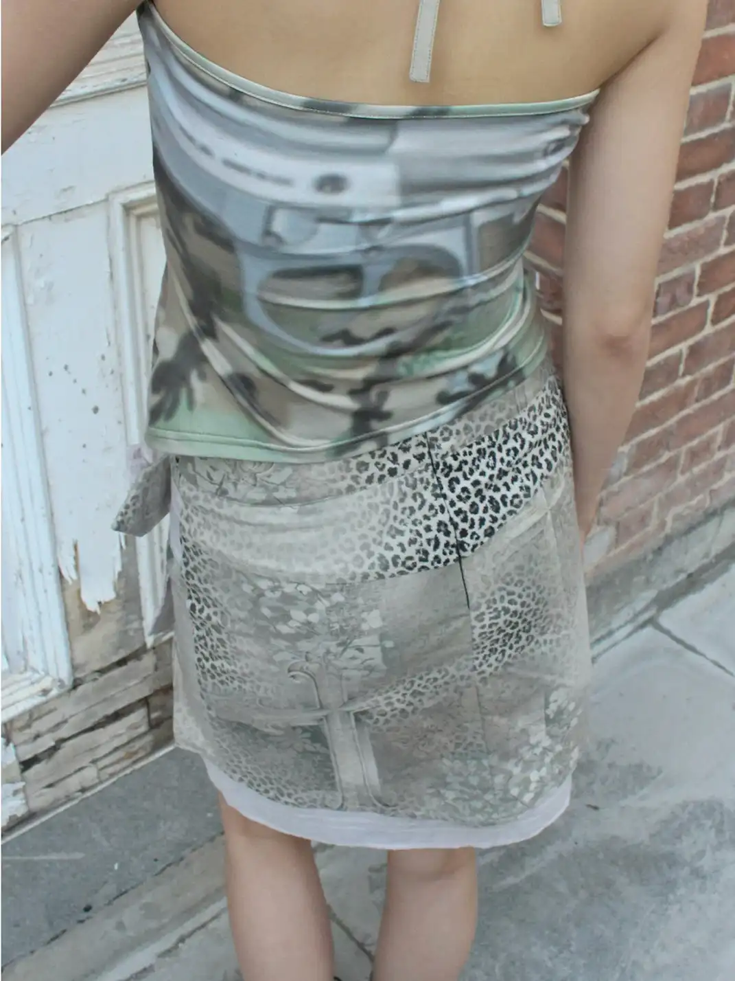 4RE1GN | Crisscross Leopard Print Bow Double Layer Spliced Skirt