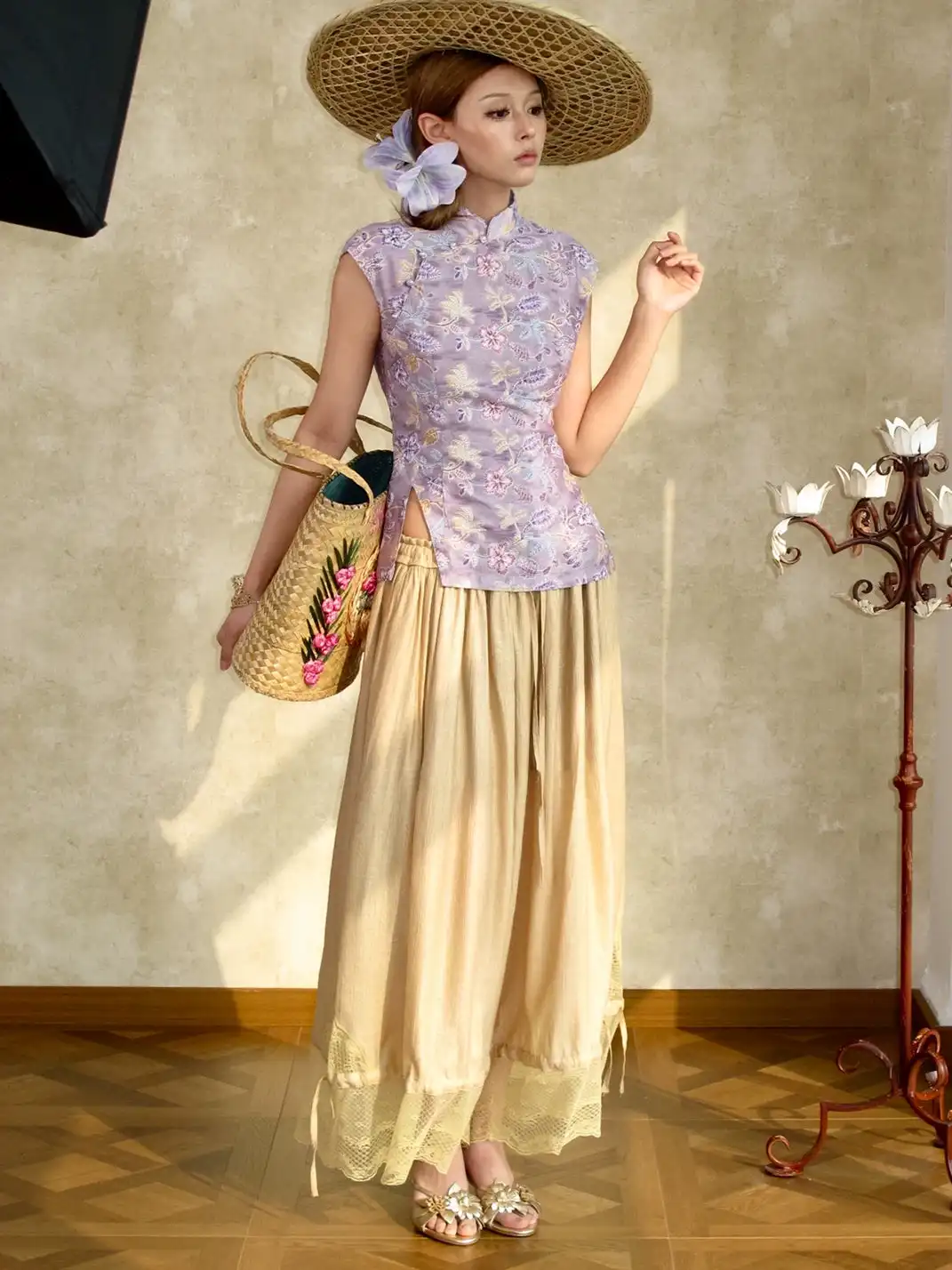 Annie Armor | Pale Gold Drawstring Lace Tie Lantern Pants