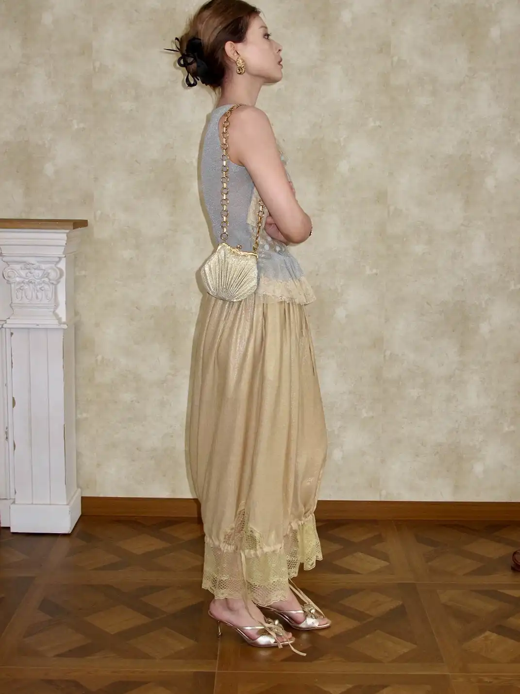 Annie Armor | Pale Gold Drawstring Lace Tie Lantern Pants