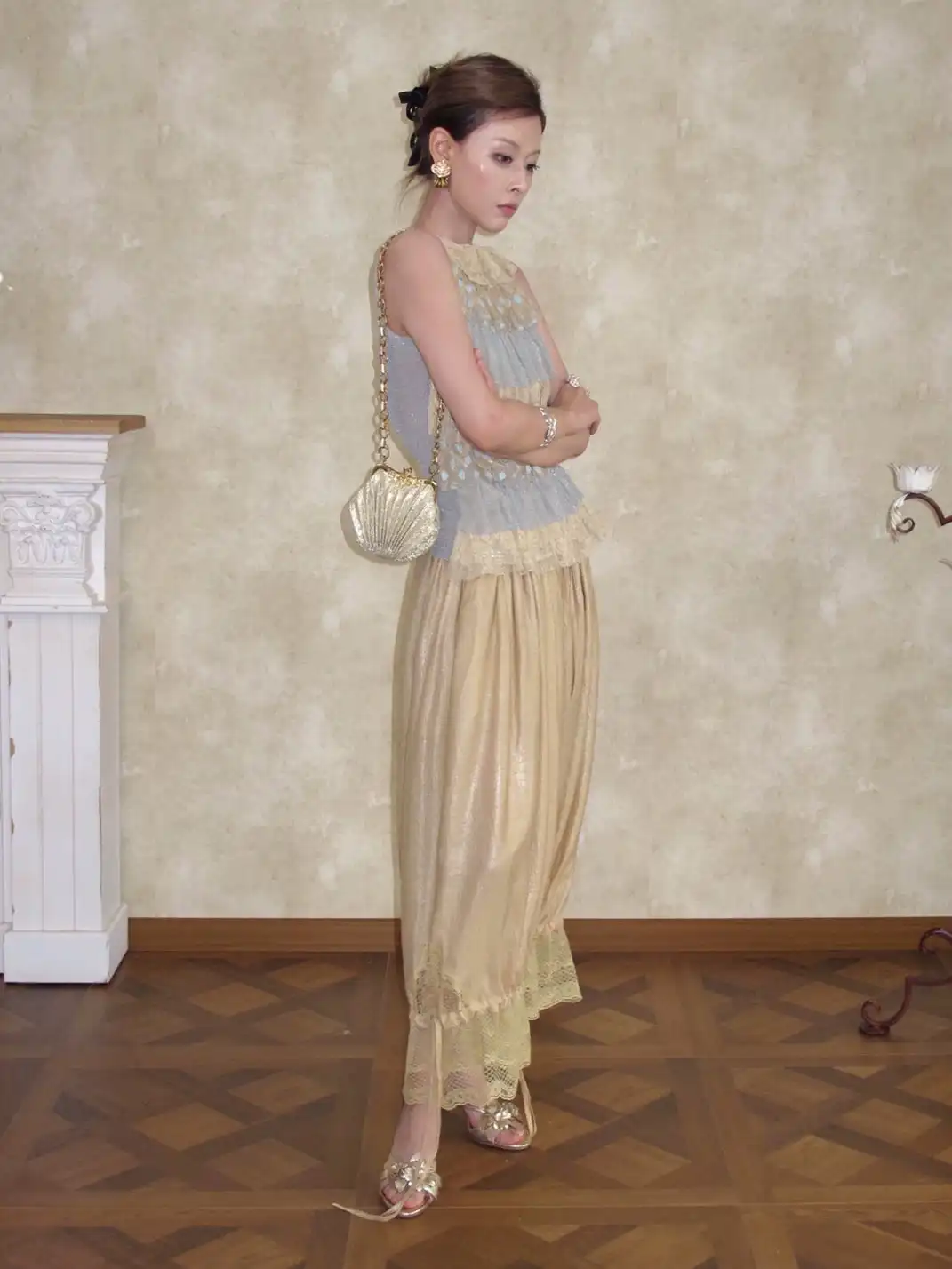 Annie Armor | Pale Gold Drawstring Lace Tie Lantern Pants