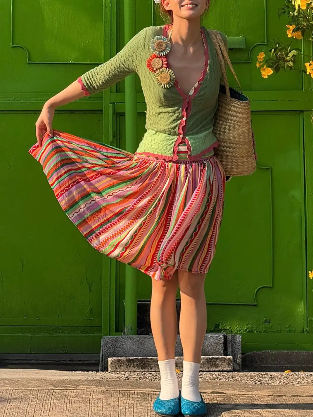 Annie Armor | Color Striped Irregular Midi Skirt