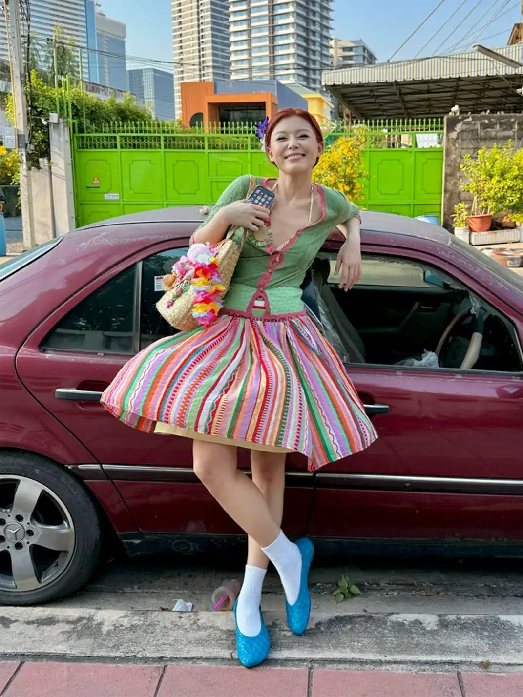 Annie Armor | Color Striped Irregular Midi Skirt