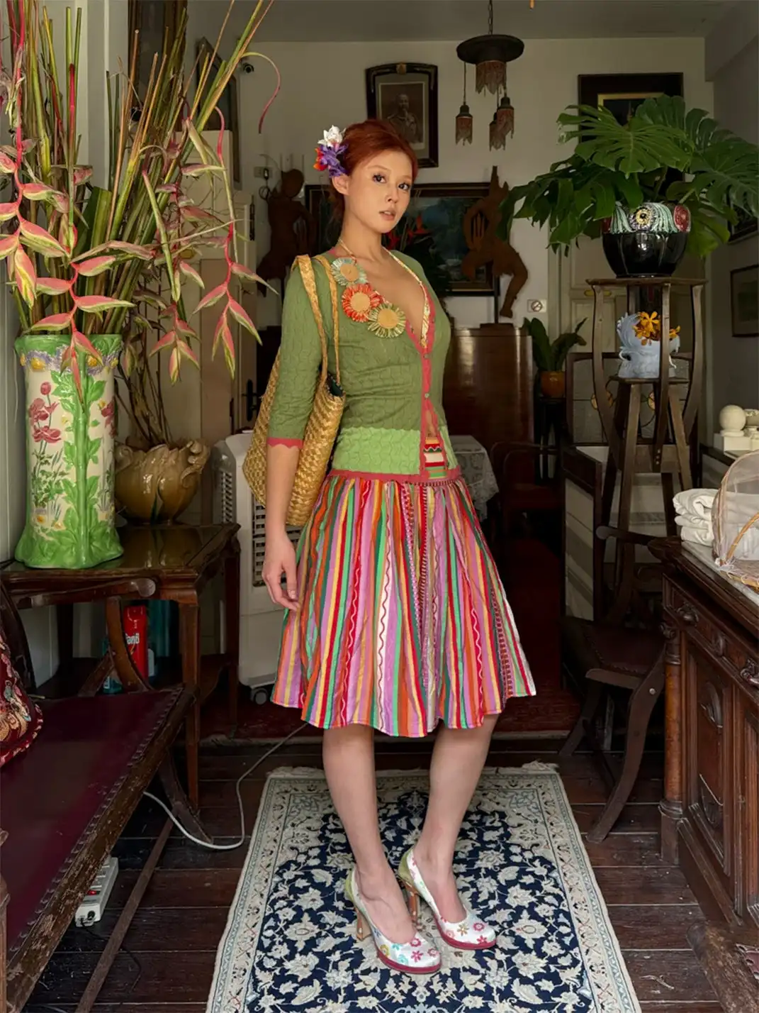 Annie Armor | Color Striped Irregular Midi Skirt