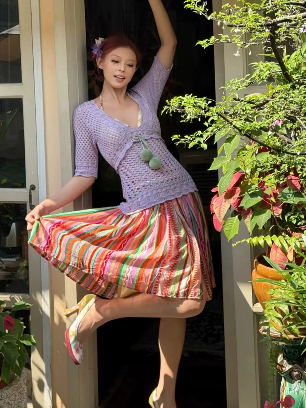 Annie Armor | Color Striped Irregular Midi Skirt