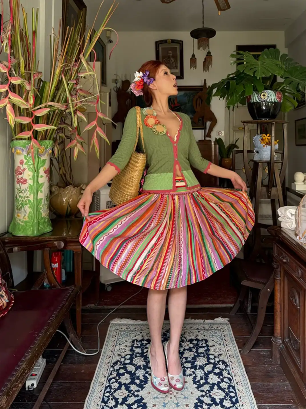 Annie Armor | Color Striped Irregular Midi Skirt