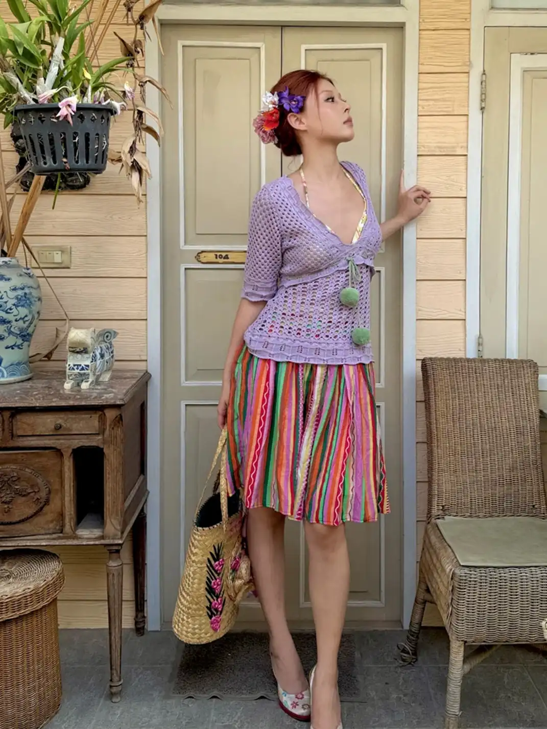 Annie Armor | Color Striped Irregular Midi Skirt