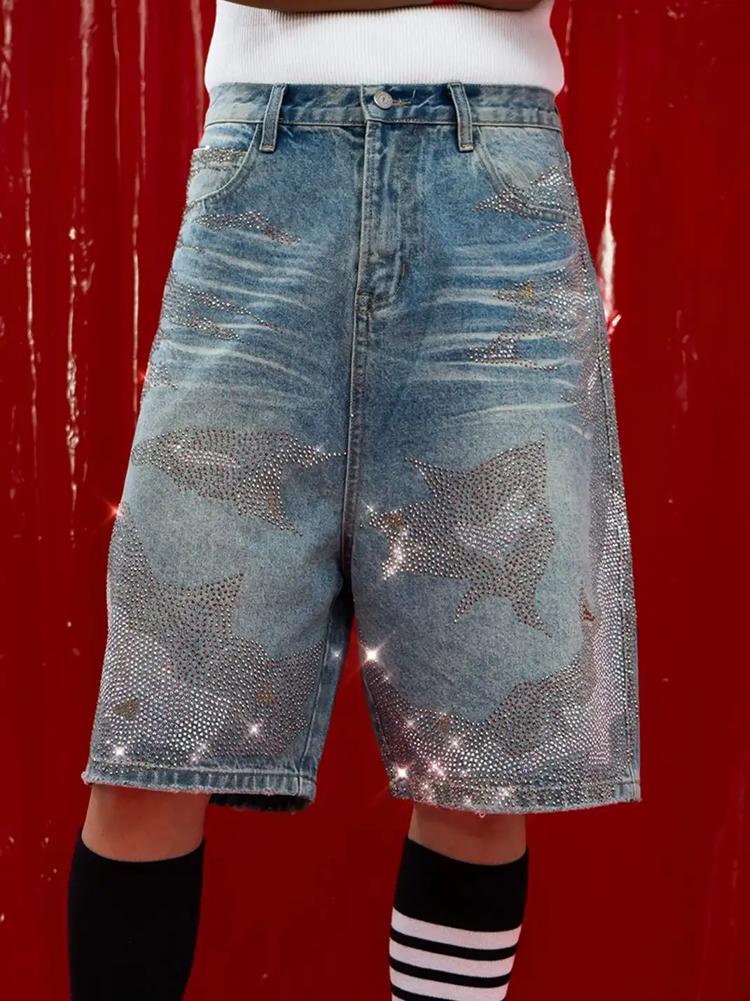 CLP | Rhinestone Straight-Leg Five-Point Jeans