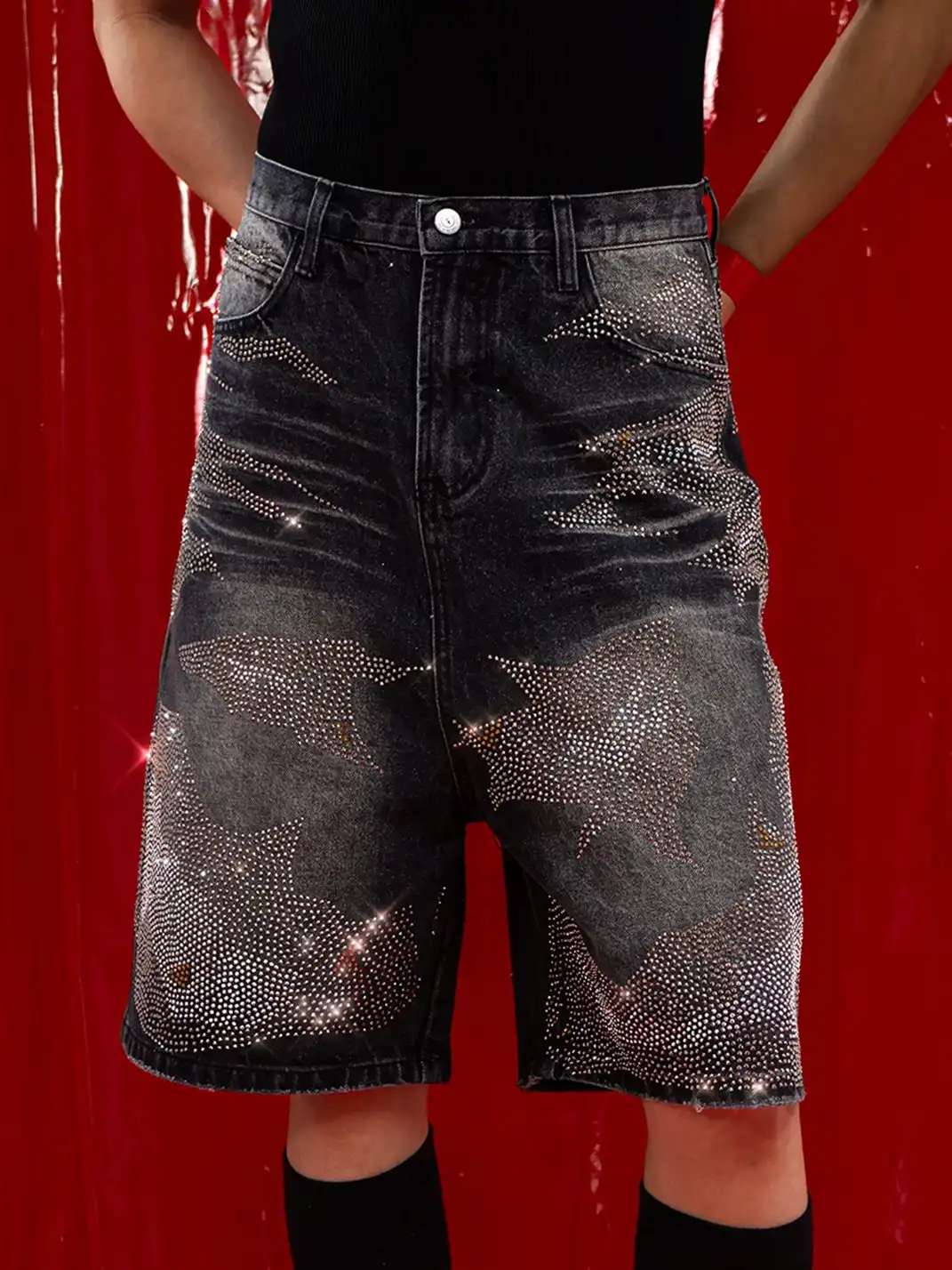 CLP | Rhinestone Straight-Leg Five-Point Jeans