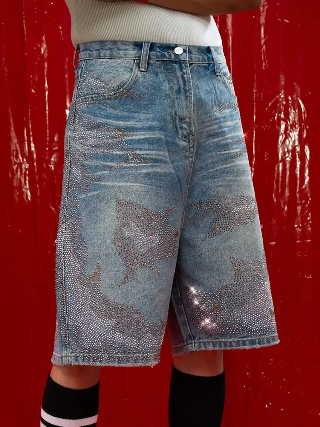 CLP | Rhinestone Straight-Leg Five-Point Jeans
