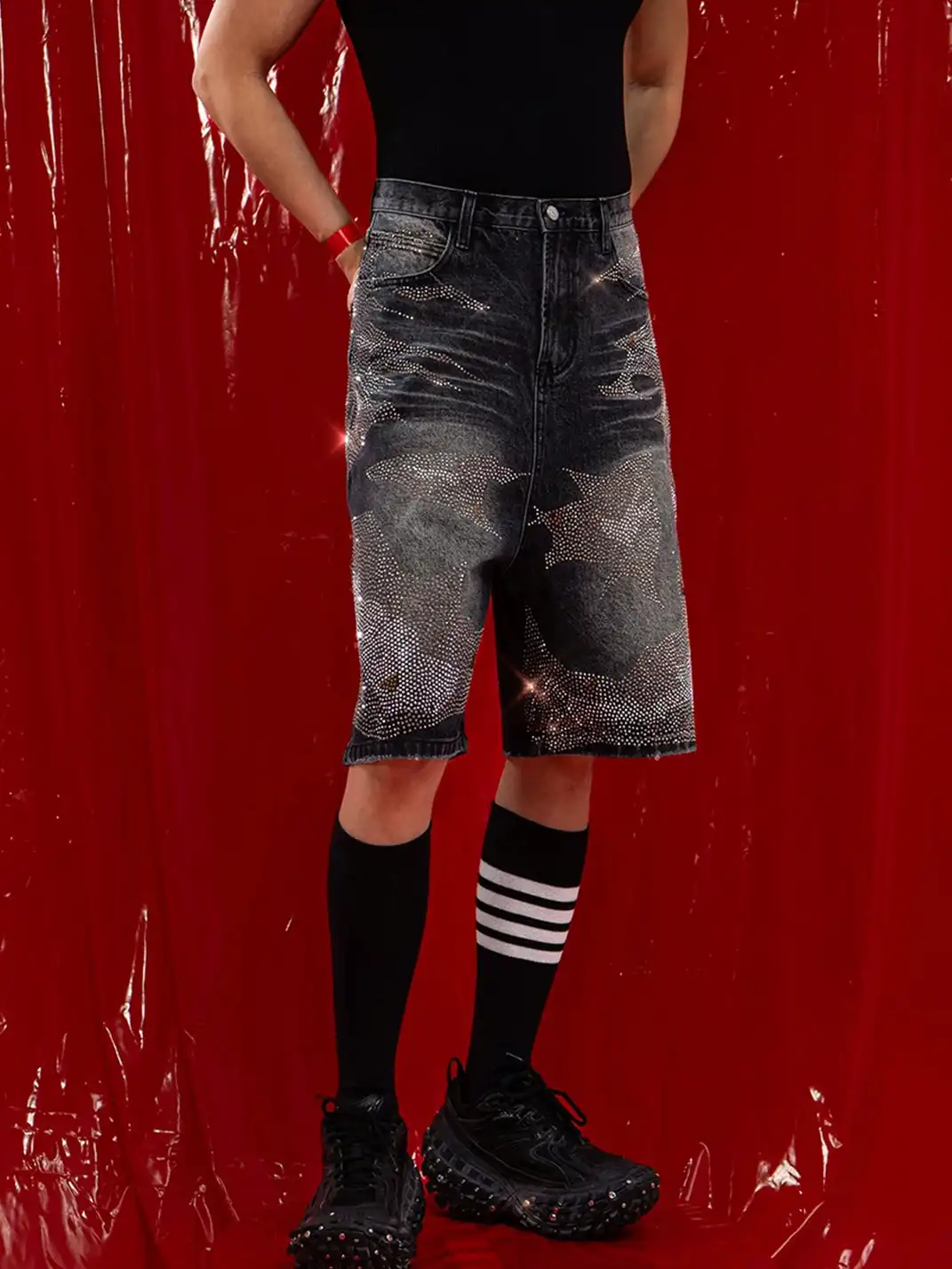 CLP | Rhinestone Straight-Leg Five-Point Jeans