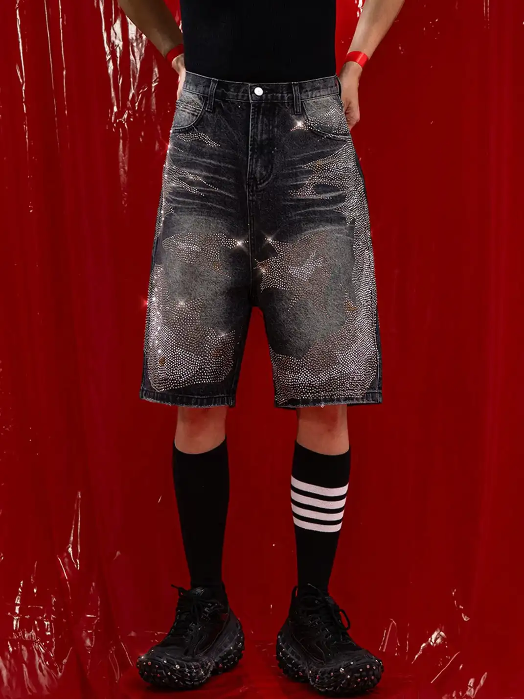 CLP | Rhinestone Straight-Leg Five-Point Jeans