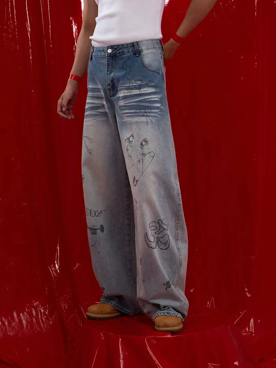 CLP | Cartoon Graffiti Print Gradient Jeans